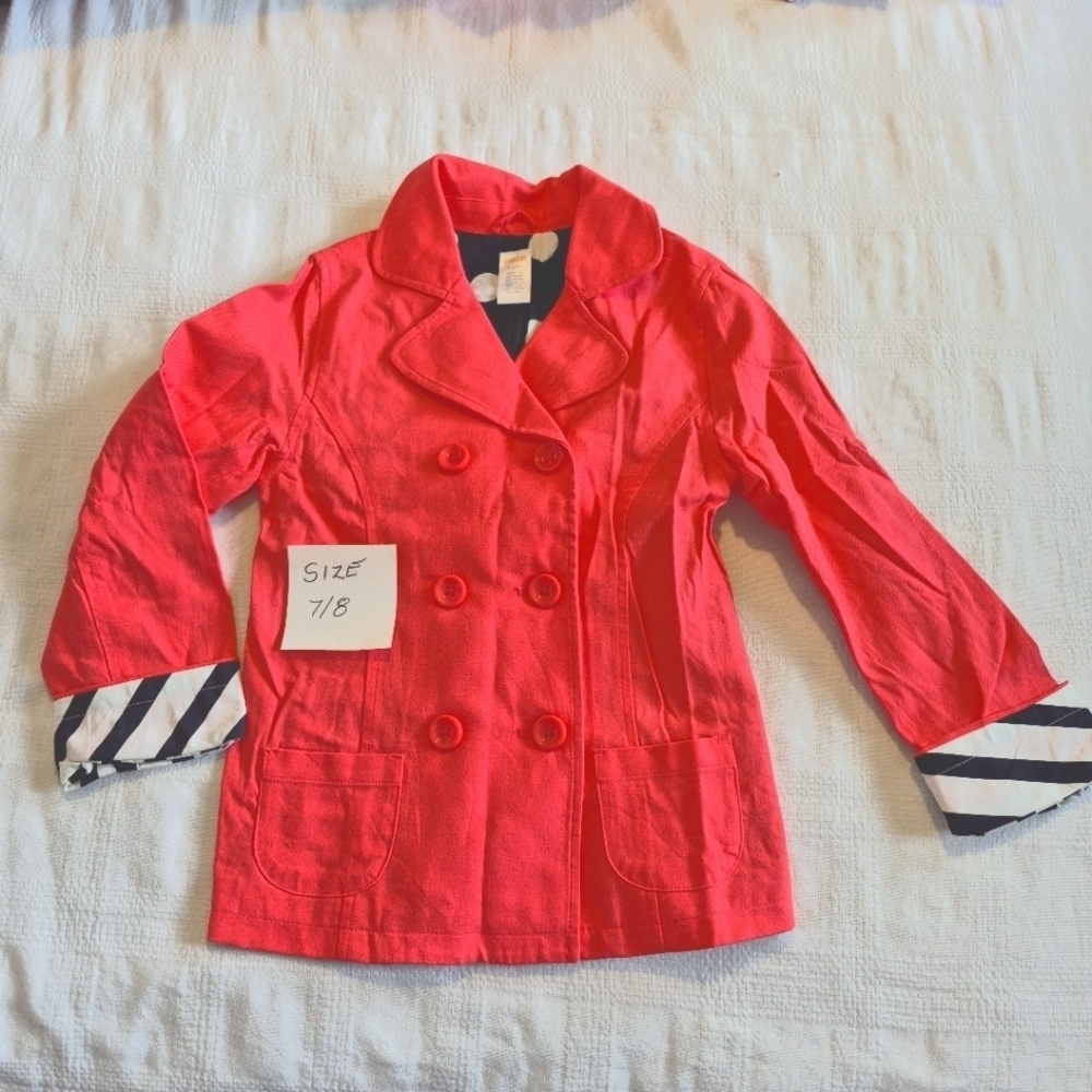 Gymboree girls size 7/8 Purrfectly Fabulous Coral twill double breasted coat
